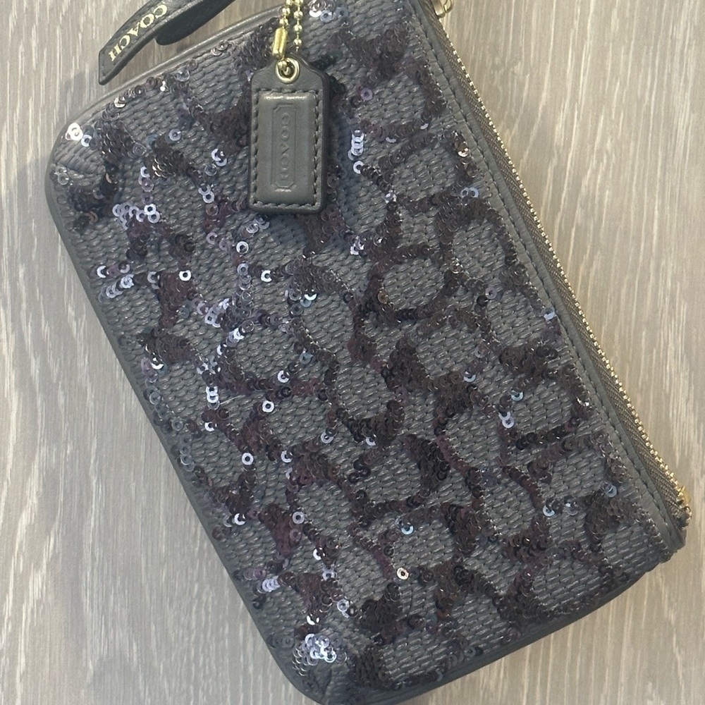 Coach Black and Gray Sequin Wristlet